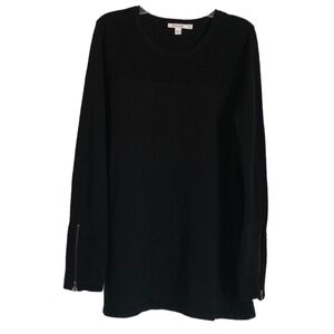 Chicos Womens Long Sleeve Top Sz M Black Zip Cuffs Knit Basic Capsule Wardrobe